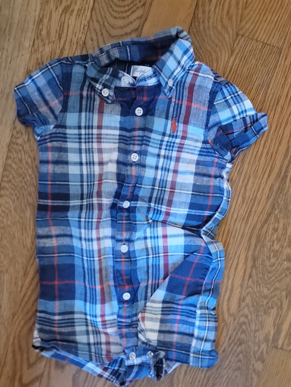 Ralph Lauren Blue Plaid Button-Up Kids Onesie